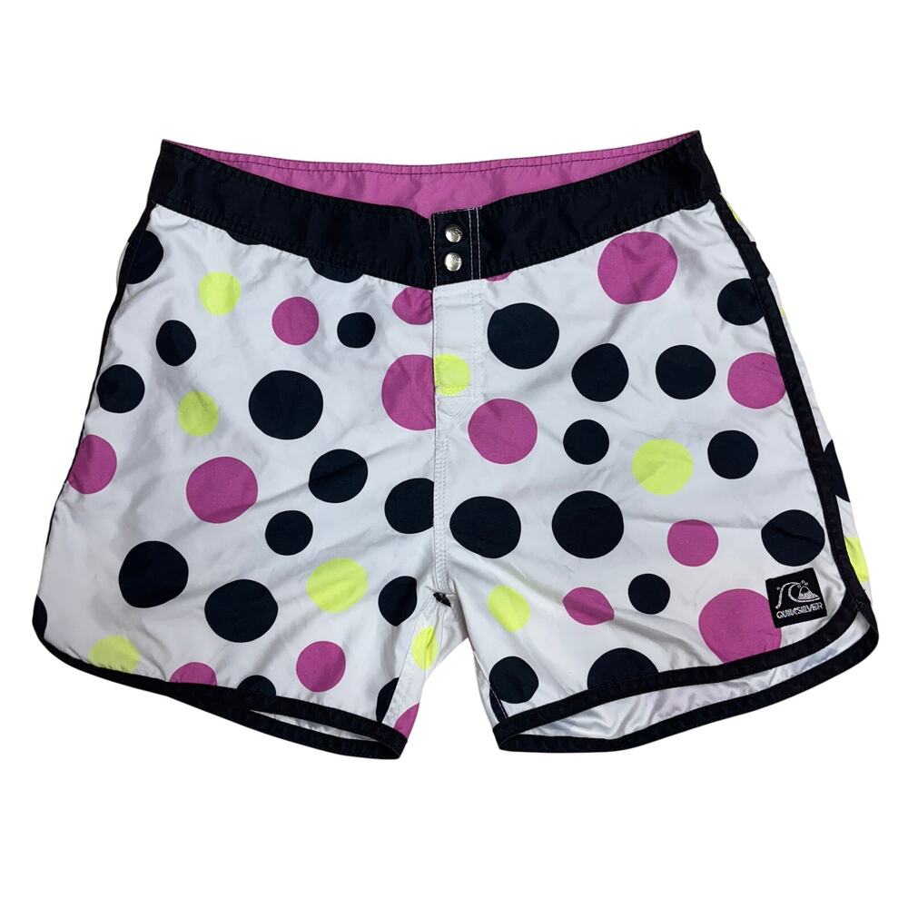 Quiksilver Retro Boardshorts Mens 36 White Polka Dots Funky Colorful Swim Shorts
